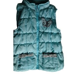 Wonder Kids Girls 4T Puffer Vest‎ Blue Butterfly Applique Sleeveless Warm Cute